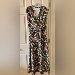 Land’s End Tropical Pink $ Green Faux Wrap Maxi dress size 6